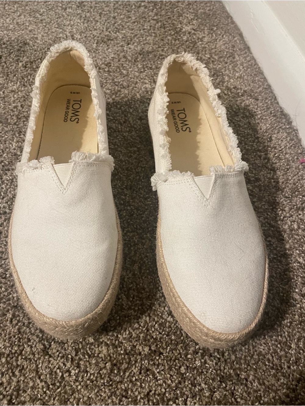 TOMS Cream Canvas Slip-On Espadrille with Frayed Trim